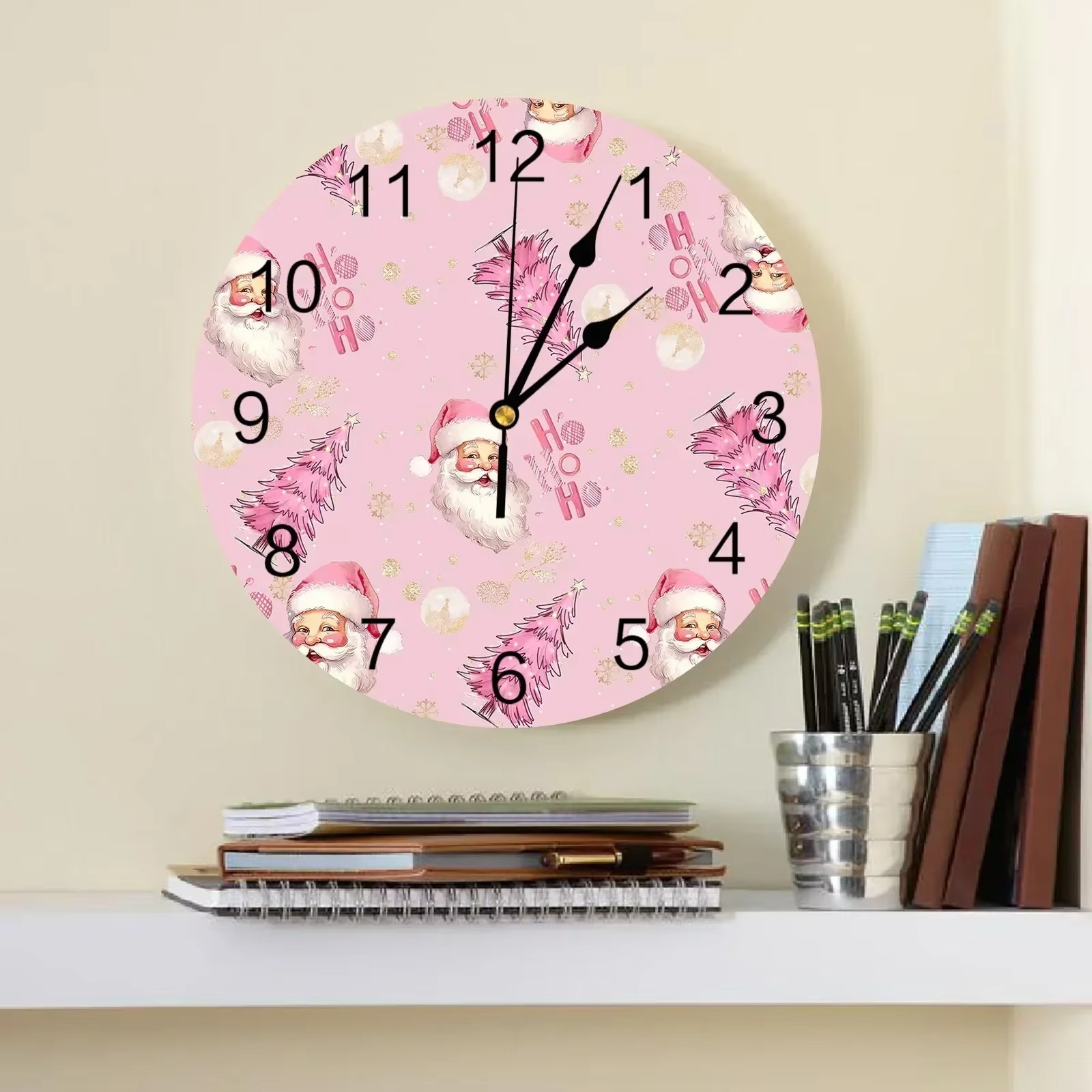 Christmas Santa Claus Snowflakes Round Wall Clock Modern Design Kitchen Hanging Watch Home Decor Silent Wall Watch