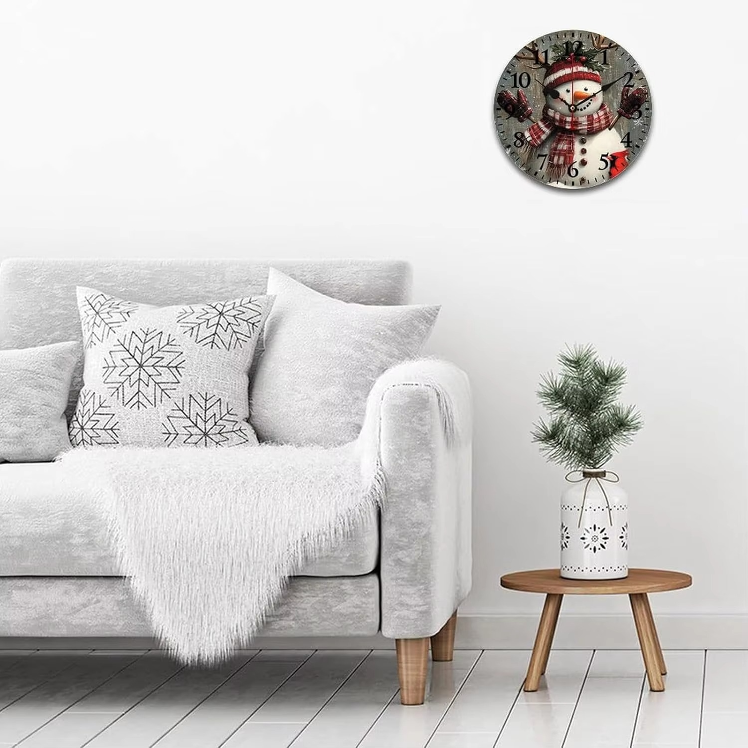 10 Inch Wall Clock Christmas Snowman Santa Pet Wooden Hanging Clock Silent Non-Ticking Battery Operated Arabic Numeral Winter