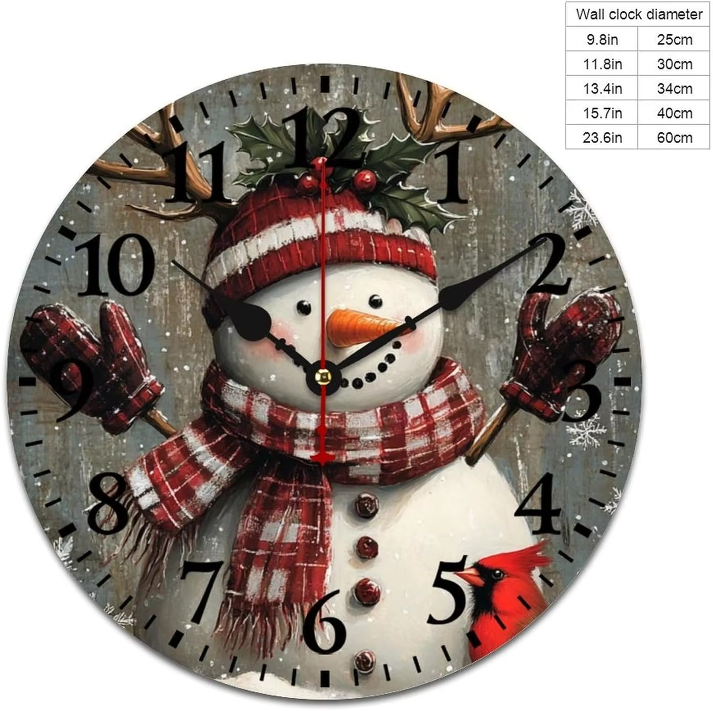 10 Inch Wall Clock Christmas Snowman Santa Pet Wooden Hanging Clock Silent Non-Ticking Battery Operated Arabic Numeral Winter