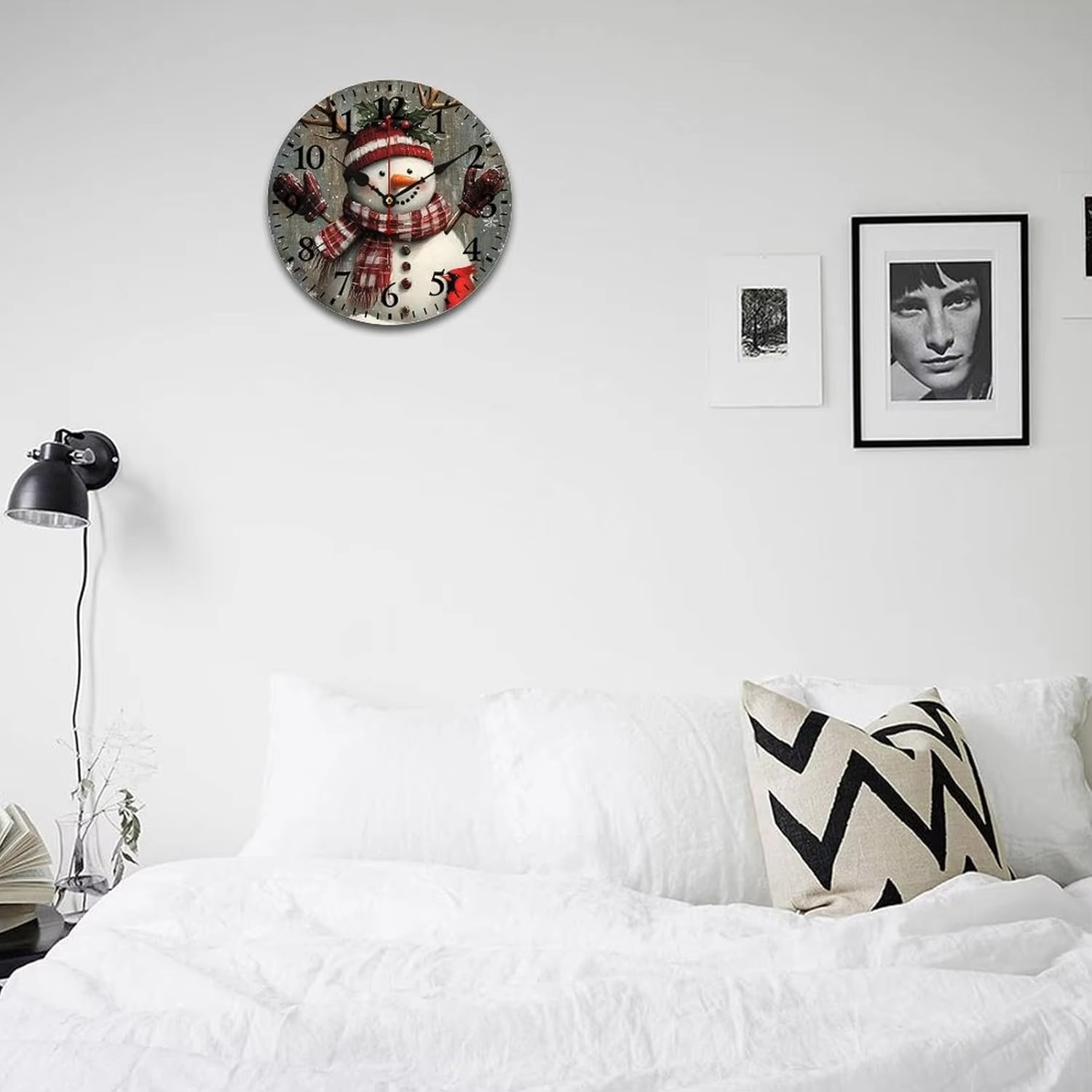 10 Inch Wall Clock Christmas Snowman Santa Pet Wooden Hanging Clock Silent Non-Ticking Battery Operated Arabic Numeral Winter
