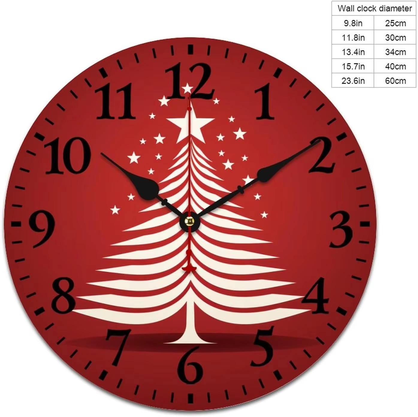 10 inch Wall Clock Christmas Tree Red Star Clean Simple Home Decor Clock Battery Operated Arabic Numeral Snow Holiday