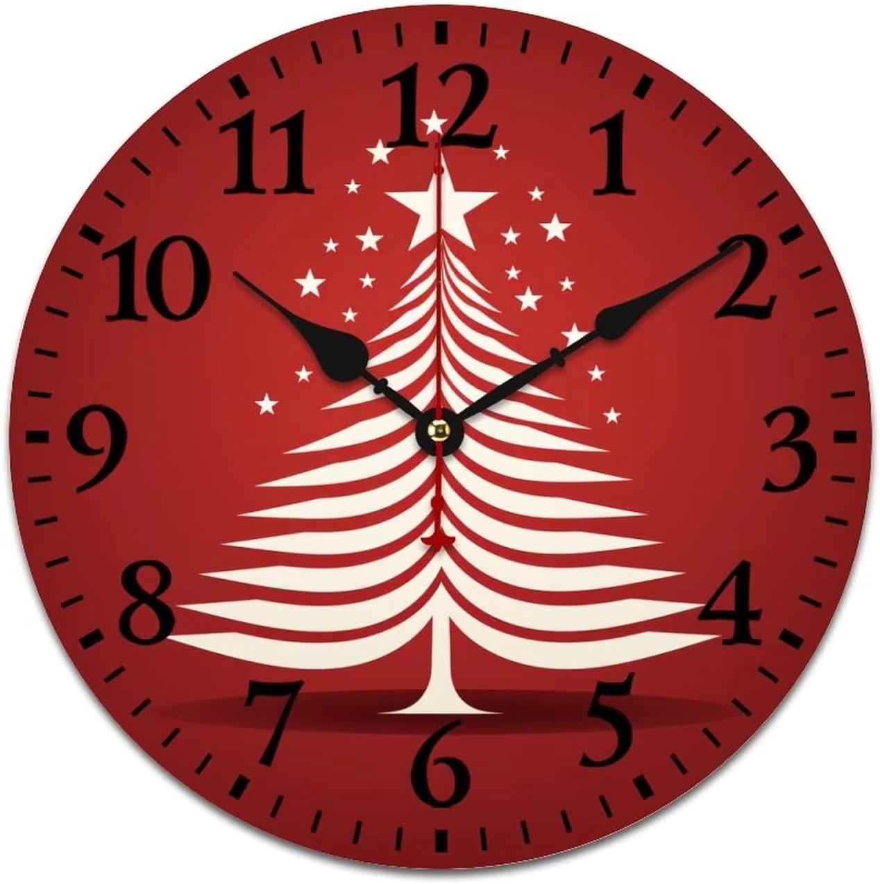 10 inch Wall Clock Christmas Tree Red Star Clean Simple Home Decor Clock Battery Operated Arabic Numeral Snow Holiday