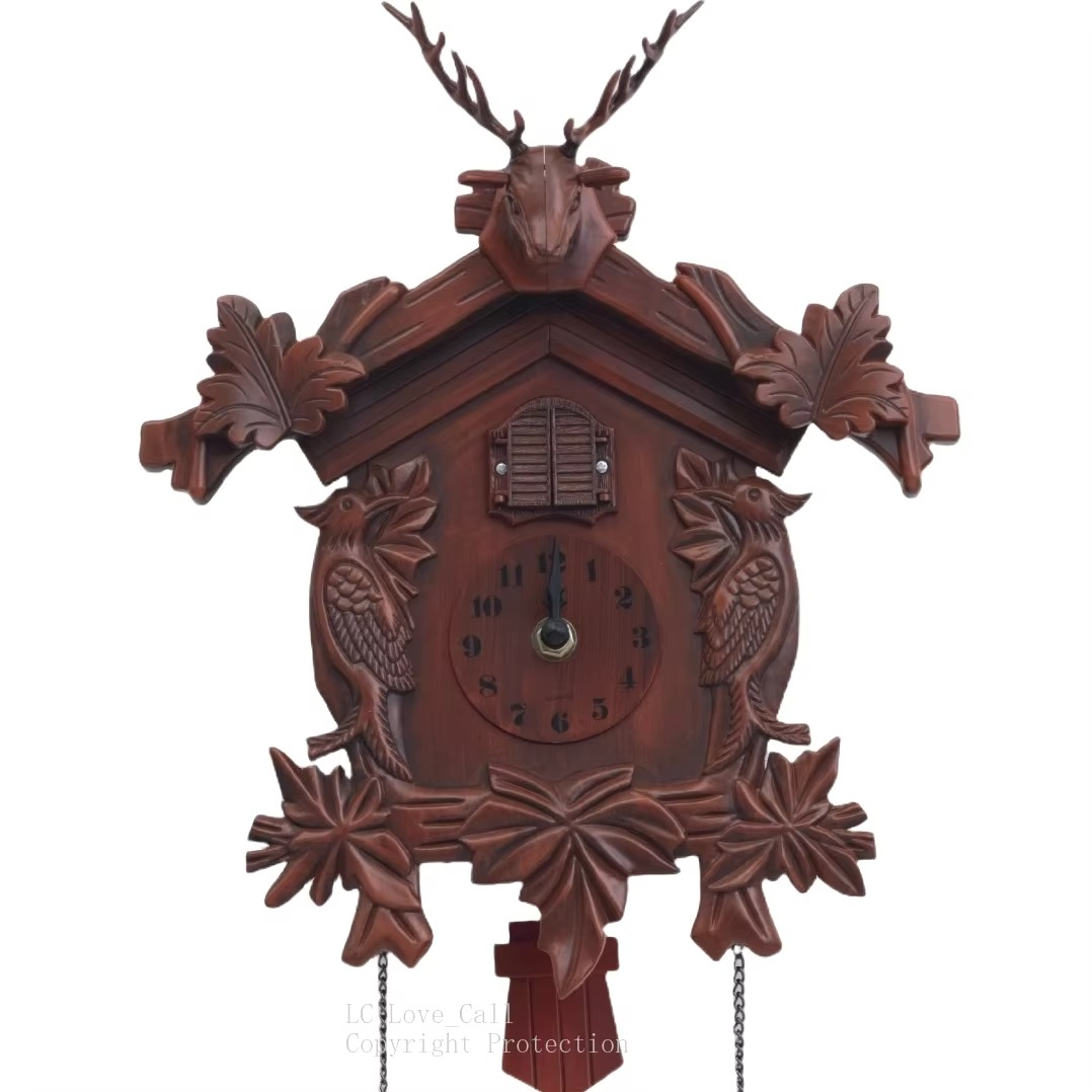 Deer Head Cuckoo Clock Singing Christmas Gift Wall Clock 14inch Alarm Clock Swing Watch Classic Wall Decor