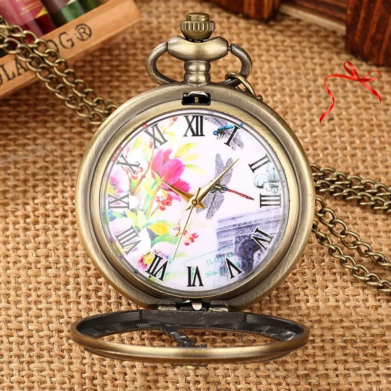 Vintage Diamond Dragonfly Pocket Watch Men's and Women's Fashion Anime Quartz Pendant Watch Children's Holiday Gifts