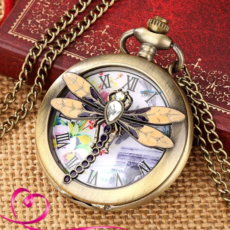 Vintage Diamond Dragonfly Pocket Watch Men's and Women's Fashion Anime Quartz Pendant Watch Children's Holiday Gifts