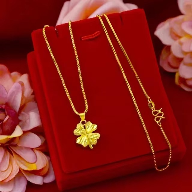 24K real gold Necklace Pendant Fashionable and Versatile 9999 Clavicle Chain AU750 Joyria Womens Neck Jewelry Free Shipping