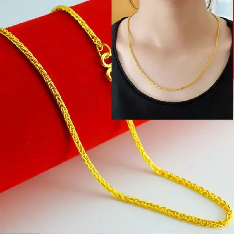 24K real gold Necklace Pendant Fashionable and Versatile 9999 Clavicle Chain AU750 Joyria Womens Neck Jewelry Free Shipping