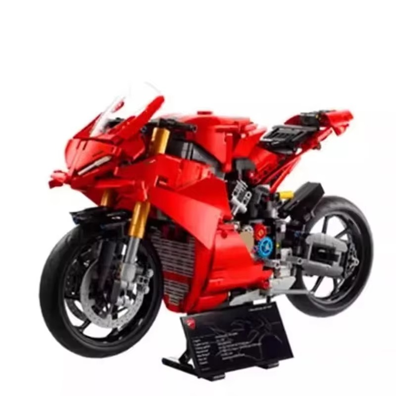 2025 MOC Technical 42202 Ducatis Panigales V4 S Motorcycle Building Blocks Model Mechanical Group Bricks Toys Children Boy Gift