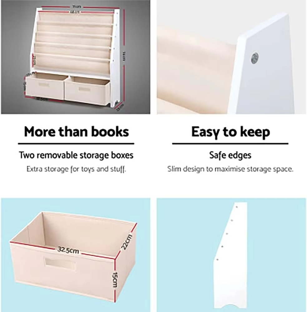 Kids Bookshelf, 4 Tiers Storage Book Shelf Bookshelves Corner Wall Toy Bookcase Rotating Display Shelves Home Living Room Bedroo