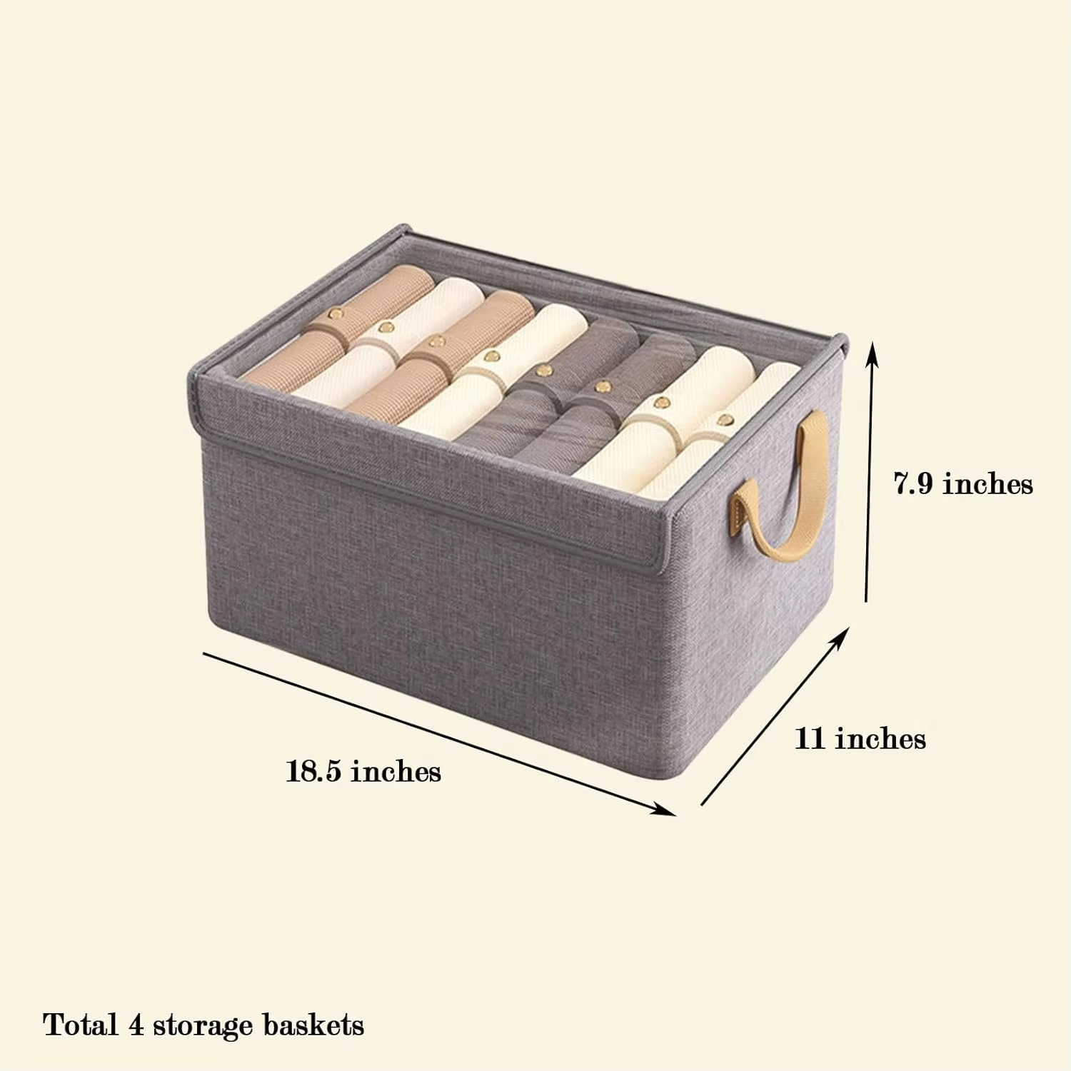 6Pc Storage Baskets,Fabric Closet Organizer with Lid,Drawer Organizer Clothes with Stand for Clothing,Toys,Books