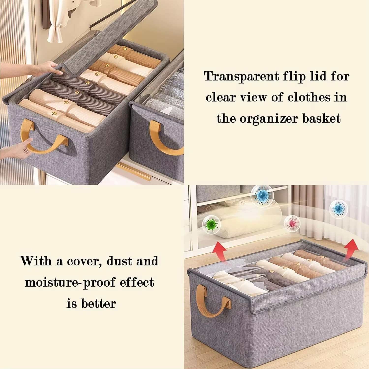 6Pc Storage Baskets,Fabric Closet Organizer with Lid,Drawer Organizer Clothes with Stand for Clothing,Toys,Books