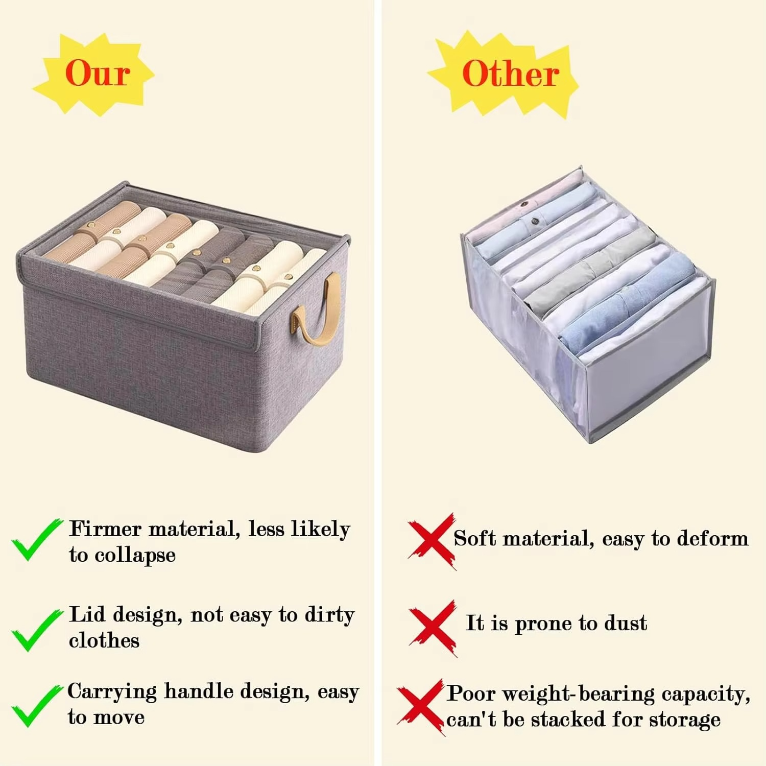 6Pc Storage Baskets,Fabric Closet Organizer with Lid,Drawer Organizer Clothes with Stand for Clothing,Toys,Books