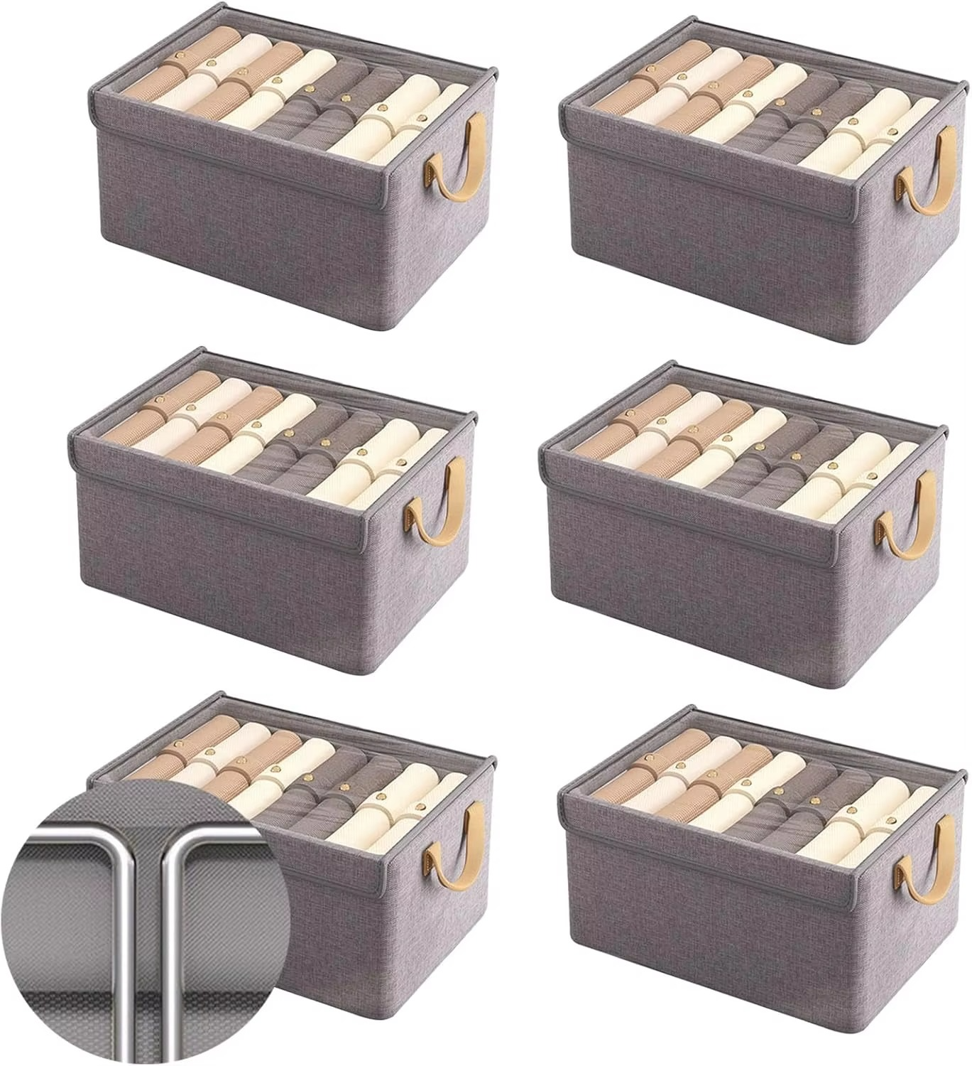 6Pc Storage Baskets,Fabric Closet Organizer with Lid,Drawer Organizer Clothes with Stand for Clothing,Toys,Books