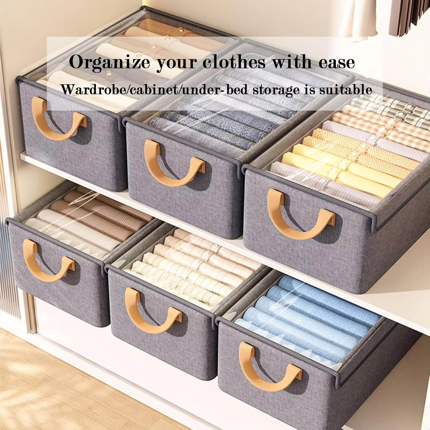 6Pc Storage Baskets,Fabric Closet Organizer with Lid,Drawer Organizer Clothes with Stand for Clothing,Toys,Books