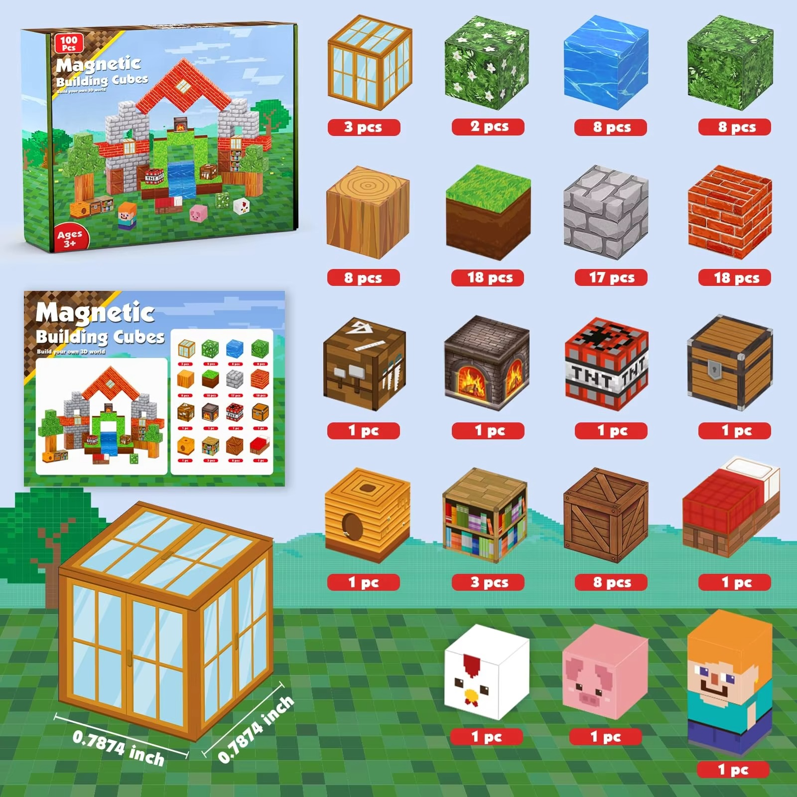 Magnetic Blocks 100PCS Magnetic Building Cube Game,Constructions Toys for Boys & Girls,STEM Montessori Stacking Toy for Children
