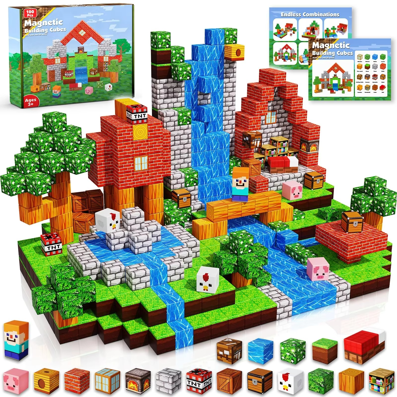 Magnetic Blocks 100PCS Magnetic Building Cube Game,Constructions Toys for Boys & Girls,STEM Montessori Stacking Toy for Children