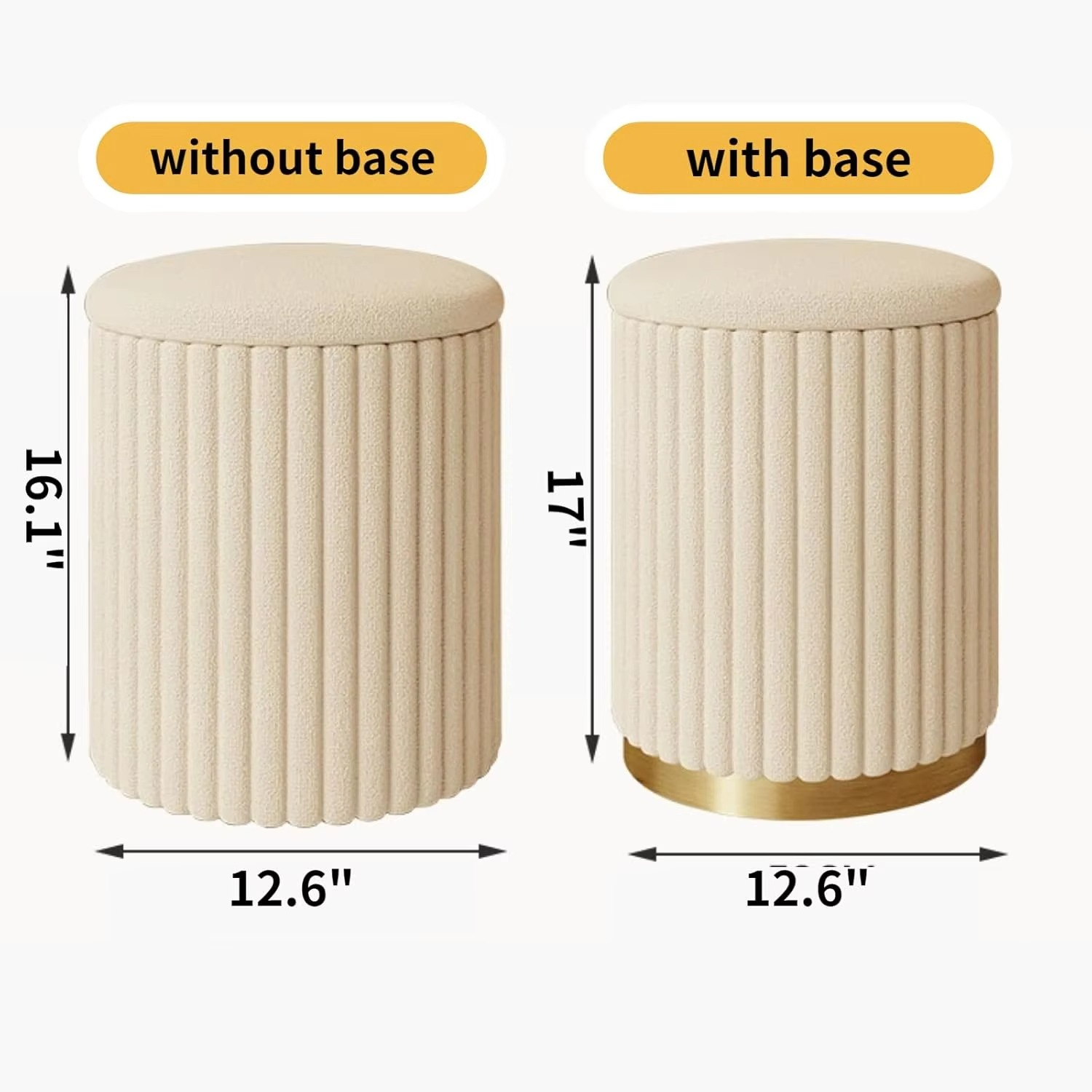 Round Storage Stool -Upholstered Vanity Chair and Ottoman footrest, Non-Slip Metal Base and Skin-Friendly Fabric, Perfect Vanit