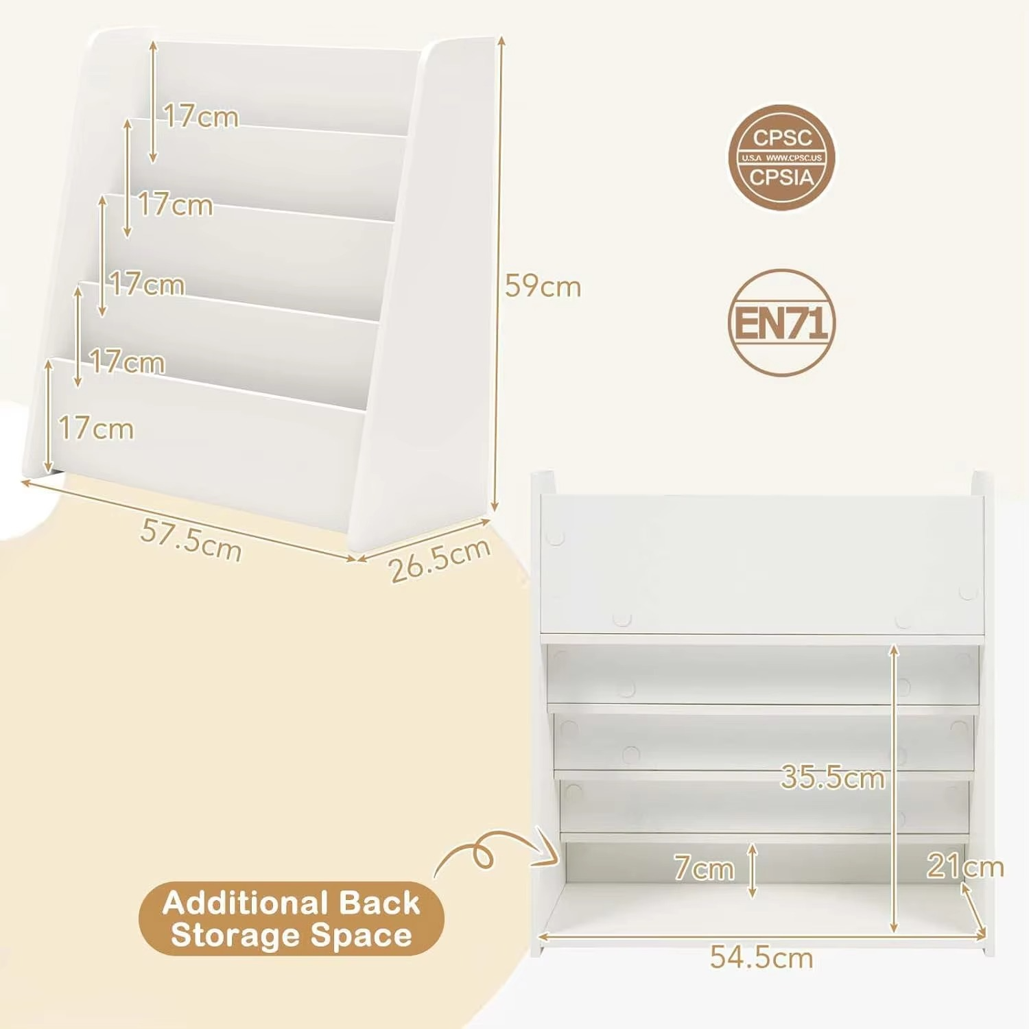 JOY 4-Tier Kids Wooden Bookshelf, Front Facing Children Display Bookcase with Deep Compartments, Magazine Storage Rack for Kids