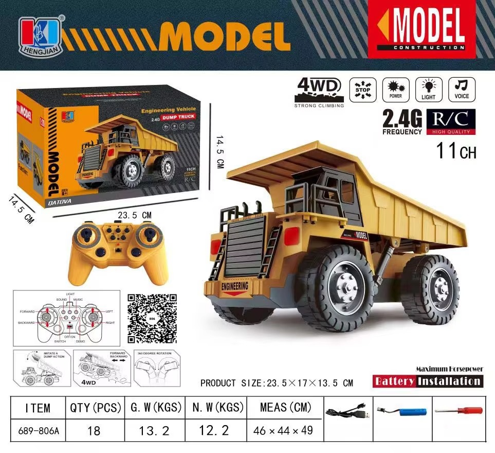 New 2.4G Remote Control Excavator Dump Truck RC Model Car Toy Professional Alloy Plastic Simulation Construction Vehicle for Kid