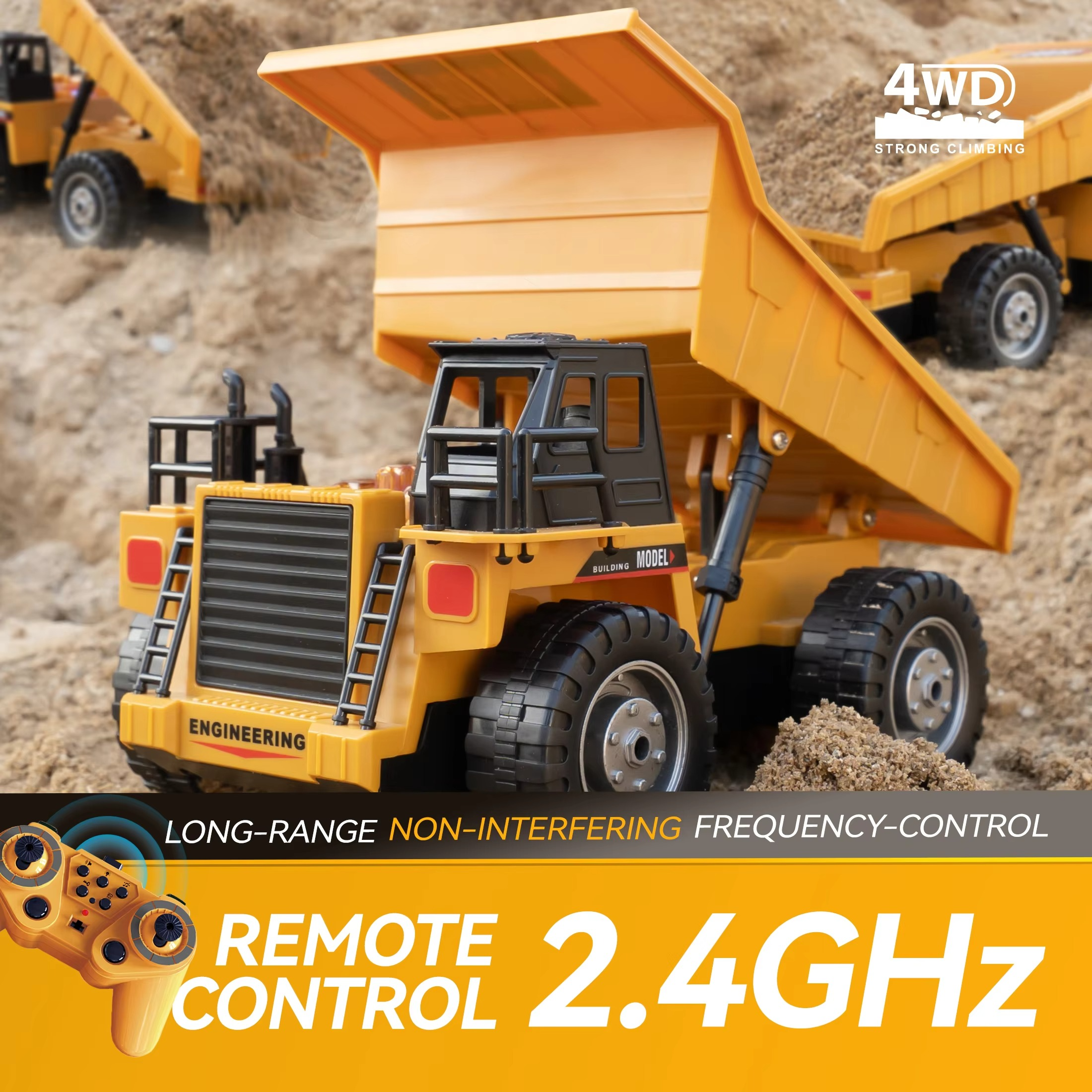 New 2.4G Remote Control Excavator Dump Truck RC Model Car Toy Professional Alloy Plastic Simulation Construction Vehicle for Kid