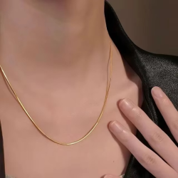 24K yellow gold 9999 real gold snake bone chain necklace simple temperament clavicle chain Gift for Valentine's Day