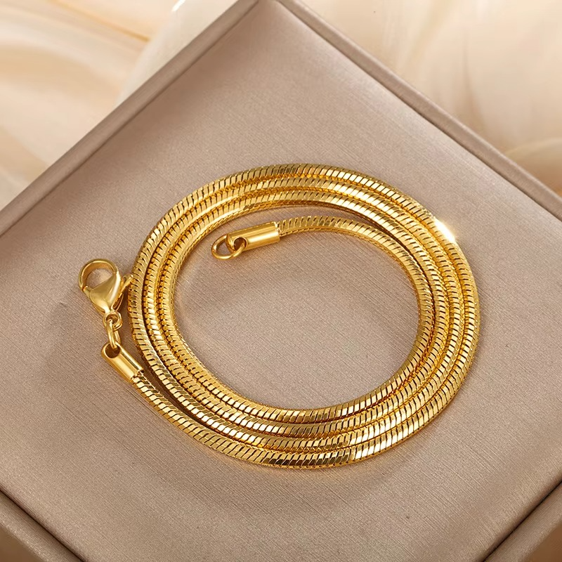Luxury 24K 9999 Pure Gold real gold Snake Bone Chain Necklace Women Simple All-match Pendant Clavicle Chain