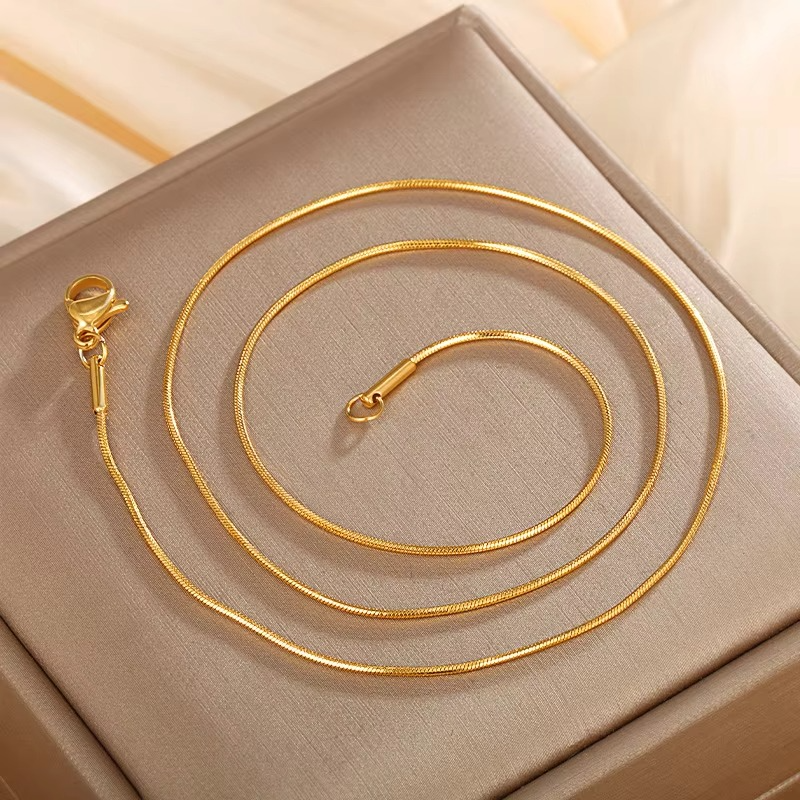 Luxury 24K 9999 Pure Gold real gold Snake Bone Chain Necklace Women Simple All-match Pendant Clavicle Chain