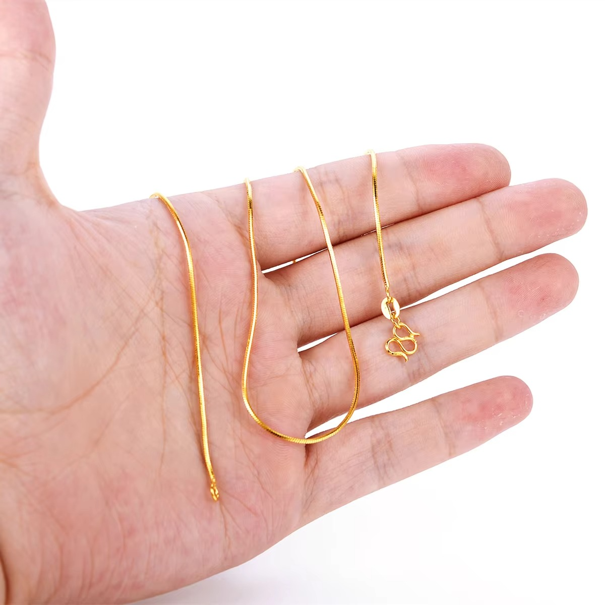 Luxury 24K 9999 Pure Gold Snake Bone Chain All-match Necklace for Men and Women Trendy Light Luxury Single Chain