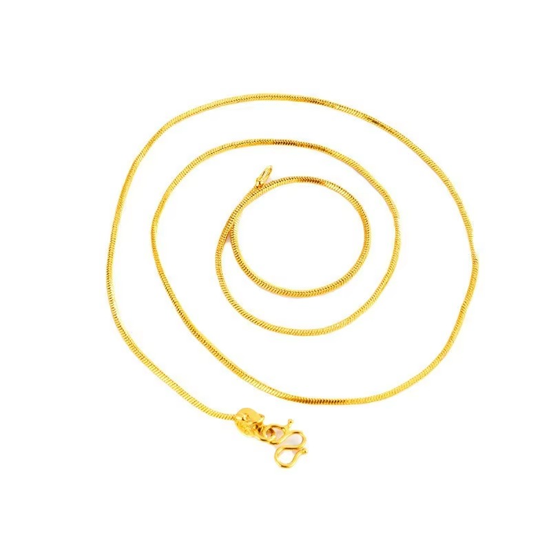 Luxury 24K 9999 Pure Gold Snake Bone Chain All-match Necklace for Men and Women Trendy Light Luxury Single Chain