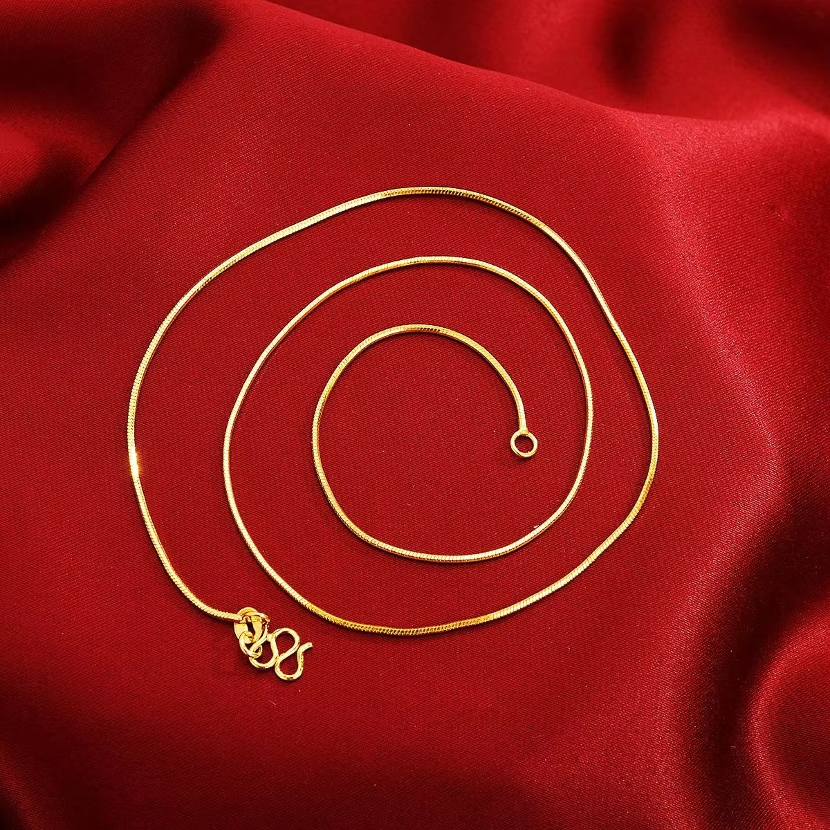 Luxury 24K 9999 Pure Gold Snake Bone Chain All-match Necklace for Men and Women Trendy Light Luxury Single Chain