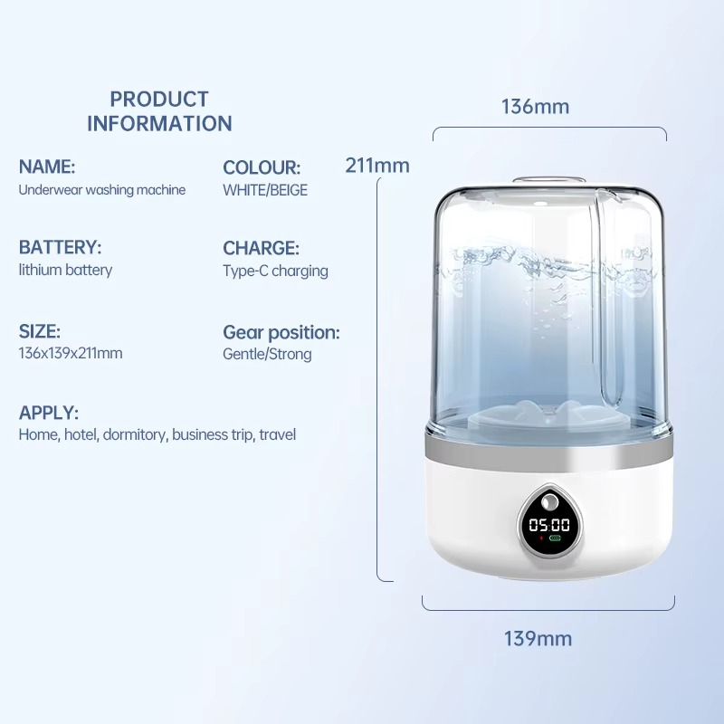 1.4L Mini Rechargeable Washing Machine Bucket for Socks Underwear Cleaning Hotel Apartment Portable Small Travel Washing Machine