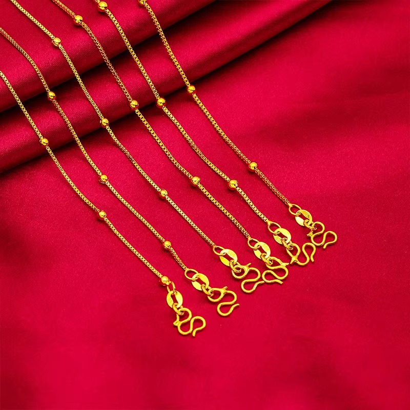 24K real gold 9999 yellow gold Girl's Clavicle Chain Necklace