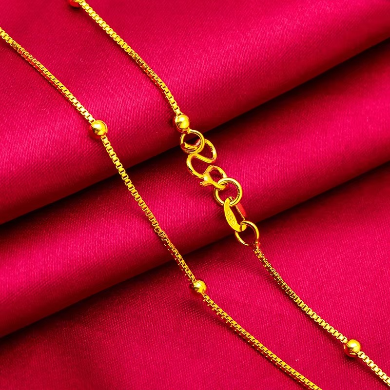 24K real gold 9999 yellow gold Girl's Clavicle Chain Necklace