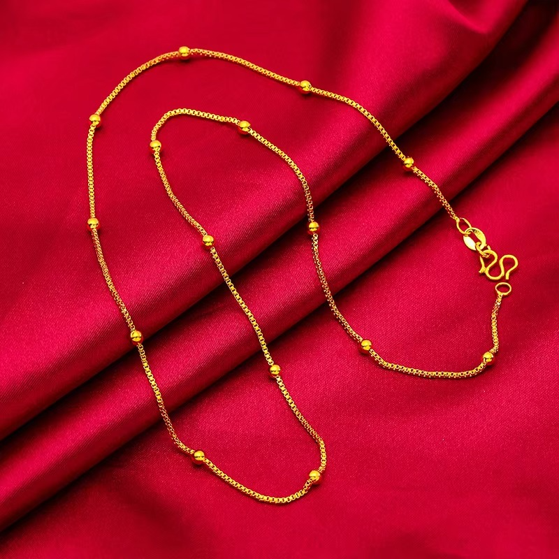 24K real gold 9999 yellow gold Girl's Clavicle Chain Necklace