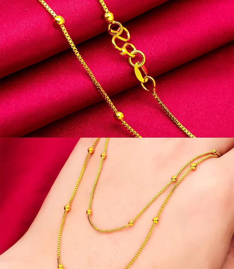 24K real gold 9999 yellow gold Girl's Clavicle Chain Necklace