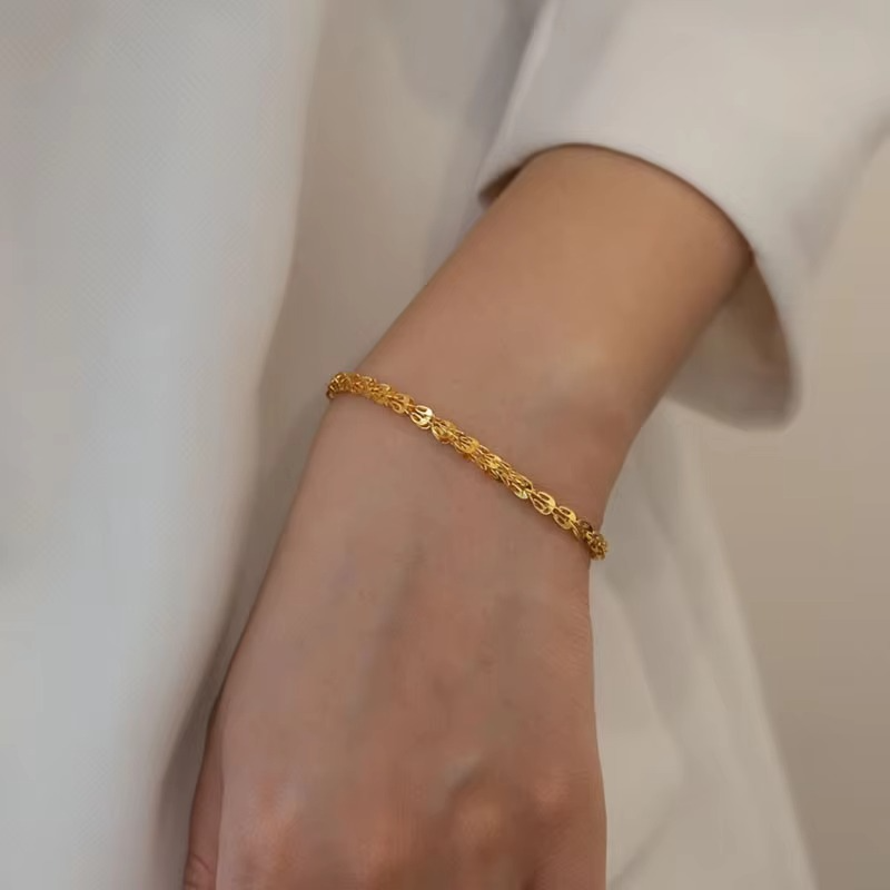 Luxury 24K 9999 Pure Gold Fengwei Love Women's Bracelet Light Luxury Women's Bracelet