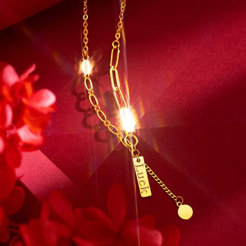 9999 real gold 24K yellow gold Letter Luck Lucky Collarbone Necklace