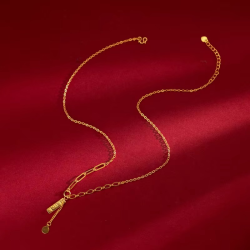9999 real gold 24K yellow gold Letter Luck Lucky Collarbone Necklace