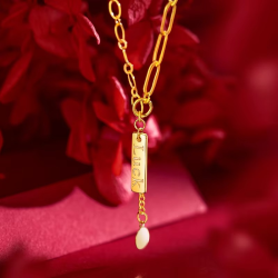 9999 real gold 24K yellow gold Letter Luck Lucky Collarbone Necklace