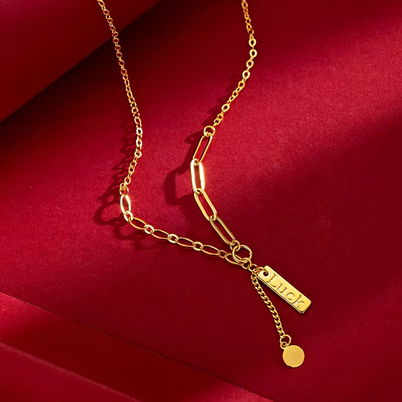9999 real gold 24K yellow gold Letter Luck Lucky Collarbone Necklace