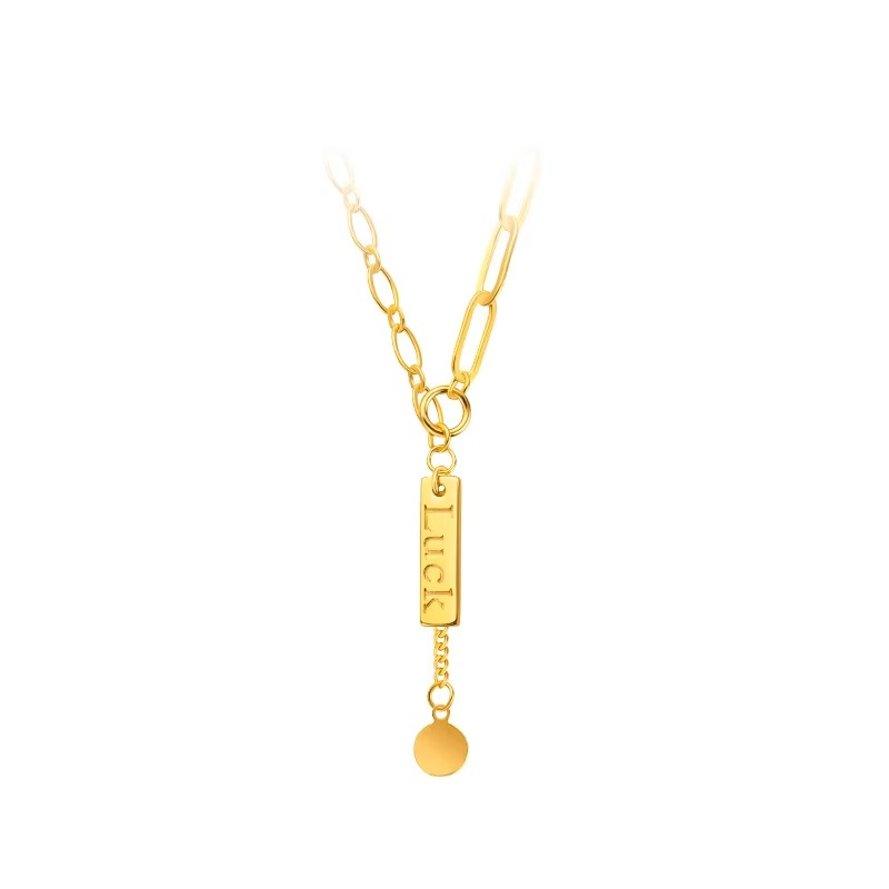 9999 real gold 24K yellow gold Letter Luck Lucky Collarbone Necklace