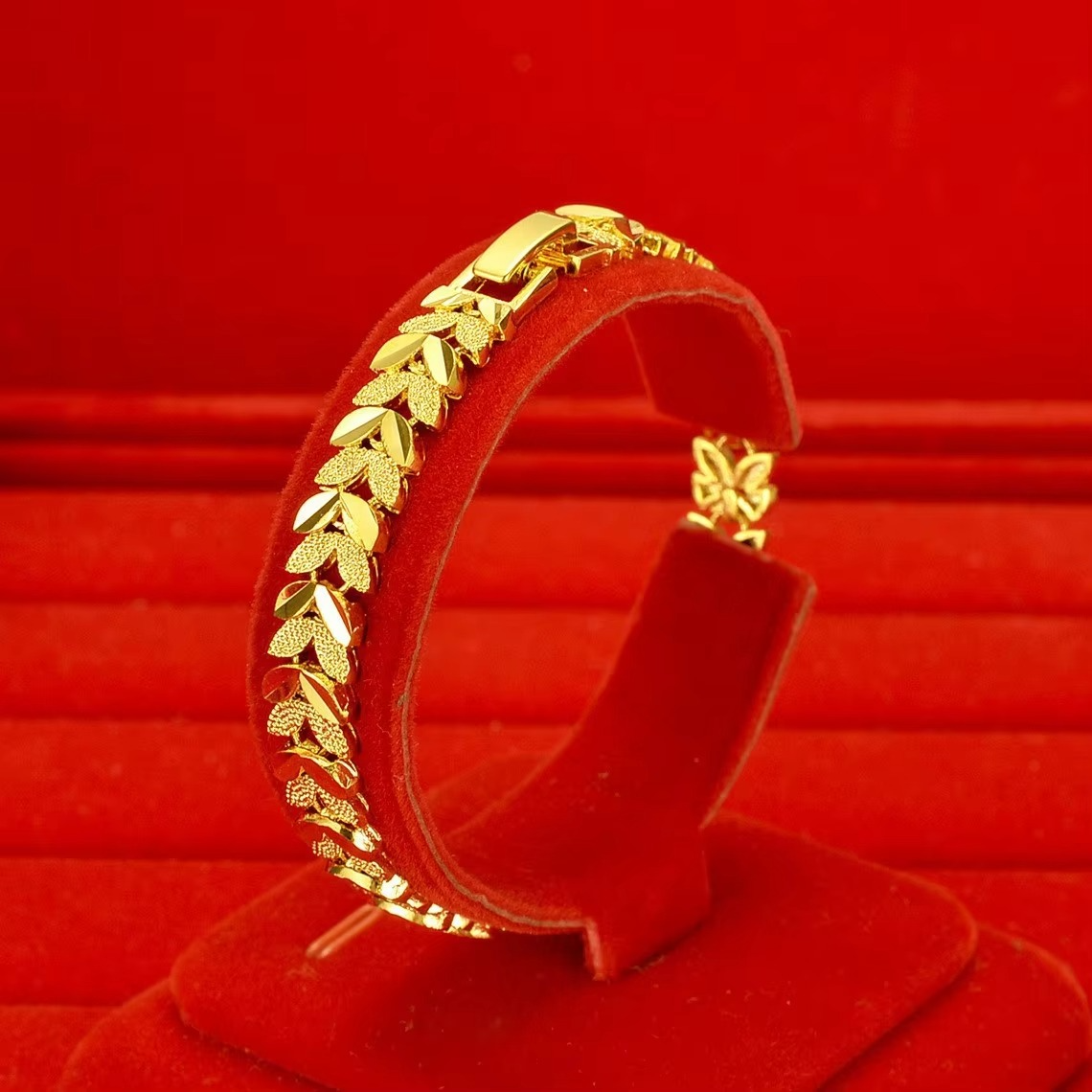AU999 gold bracelet watch button women's watch chain European and American fashion simple 24K real gold wrist chain jewelry