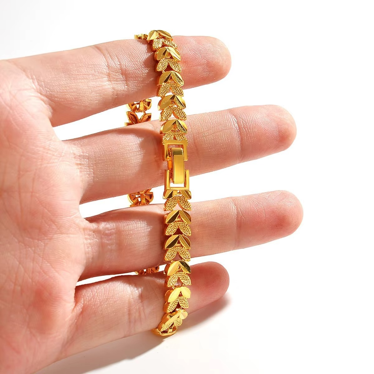 AU999 gold bracelet watch button women's watch chain European and American fashion simple 24K real gold wrist chain jewelry