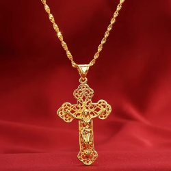 High - Quality 24K AU9999 Gold Cross Necklace for Men & Women, 45cm Long, Fashion - forward