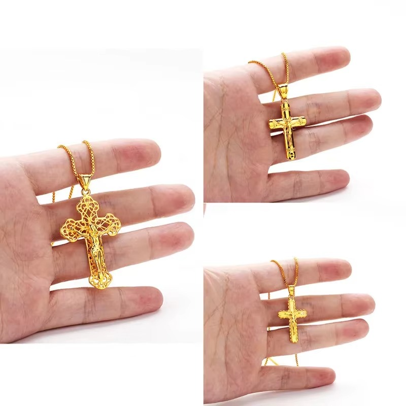 High - Quality 24K AU9999 Gold Cross Necklace for Men & Women, 45cm Long, Fashion - forward