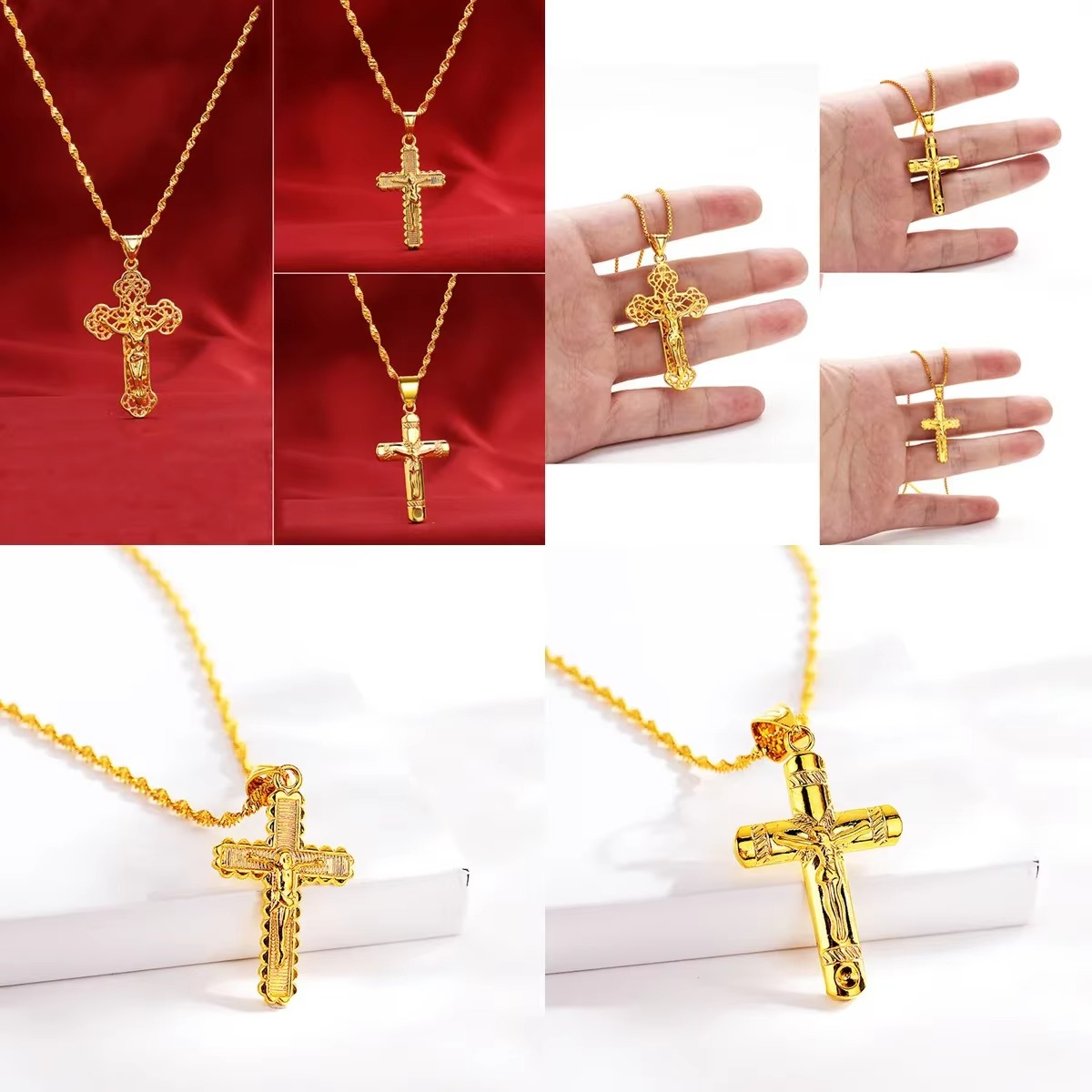 High - Quality 24K AU9999 Gold Cross Necklace for Men & Women, 45cm Long, Fashion - forward