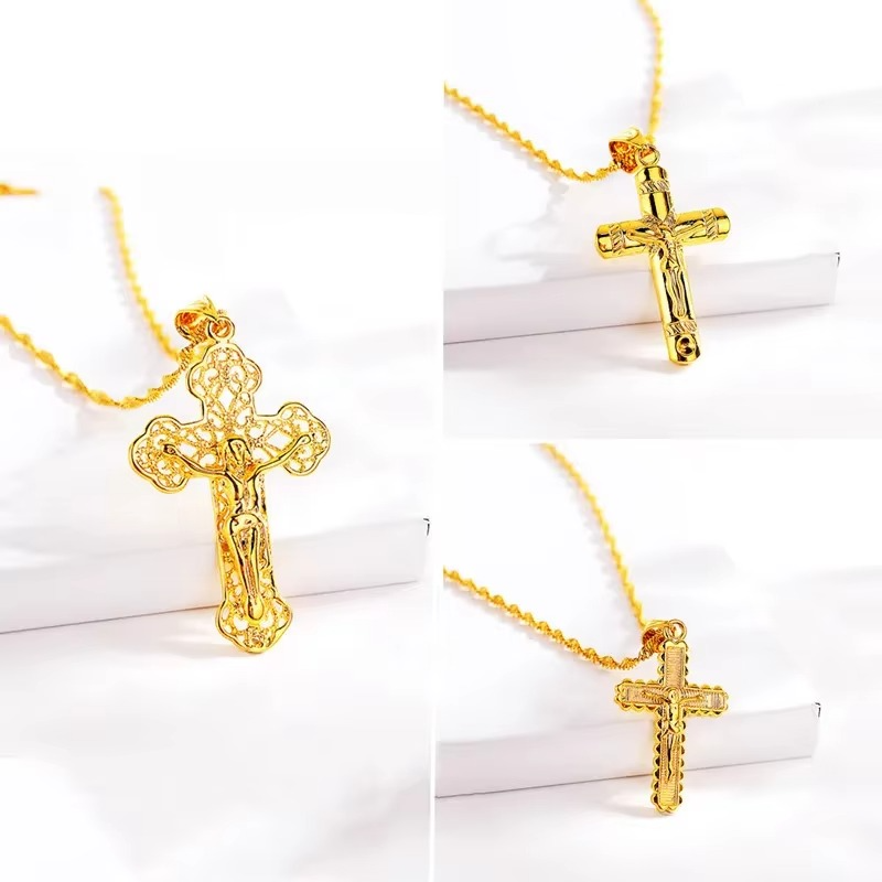 High - Quality 24K AU9999 Gold Cross Necklace for Men & Women, 45cm Long, Fashion - forward