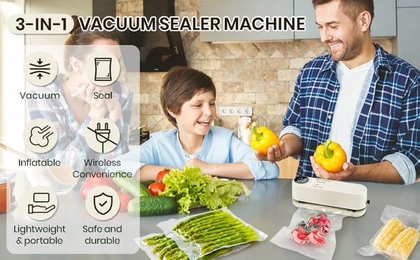 VacuoMini™ 3-in-1 Handheld Vacuum Sealer – Rechargeable Food Freshness System``