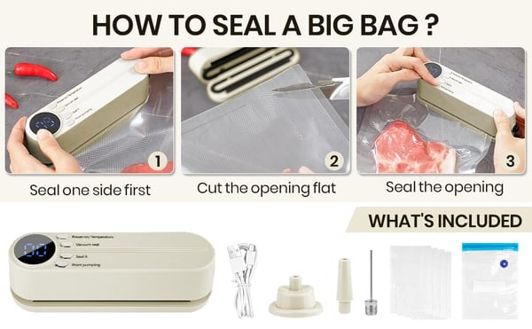 VacuoMini™ 3-in-1 Handheld Vacuum Sealer – Rechargeable Food Freshness System``