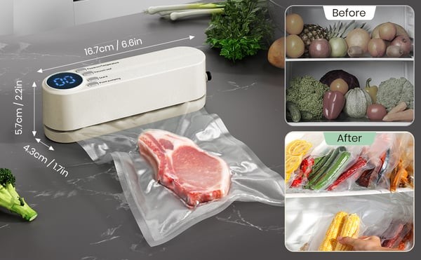 VacuoMini™ 3-in-1 Handheld Vacuum Sealer – Rechargeable Food Freshness System``